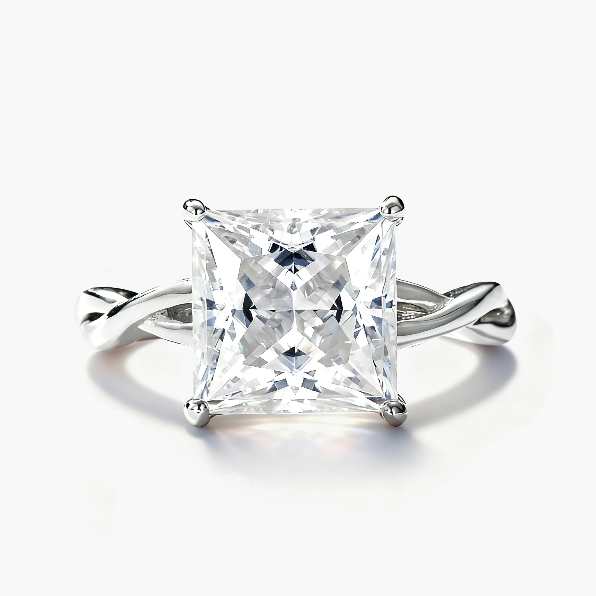 4ct Princess Cut Moissanite Twist Solitaire Ring