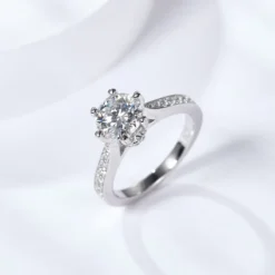Alternative view of 1ct Moissanite 6-Prong Side Stone Ring