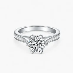 1ct Moissanite 6-Prong Side Stone Ring