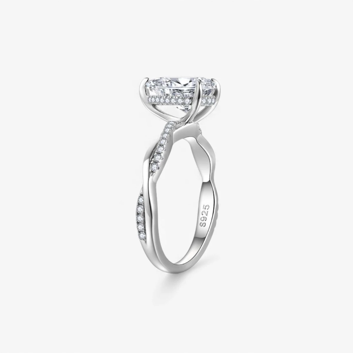 2ct Pear Cut Moissanite Twist Side Stone Ring - Image 4