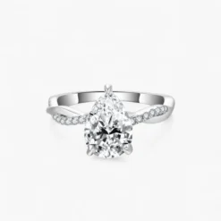 2ct Pear Cut Moissanite Twist Side Stone Ring