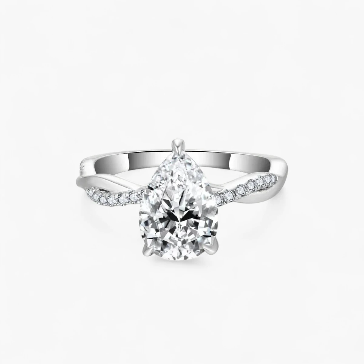 2ct Pear Cut Moissanite Twist Side Stone Ring