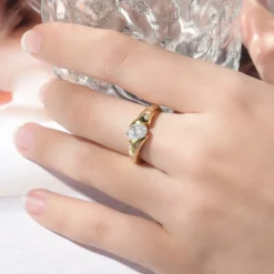 Alternative view of Pear Cut Moissanite Gold-Plated Silver Ring