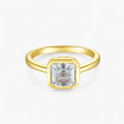 2ct Princess Cut Moissanite Bezel Solitaire Ring
