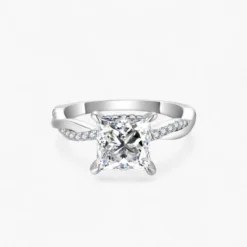 2ct Princess Cut Moissanite Twist Side Stone Ring