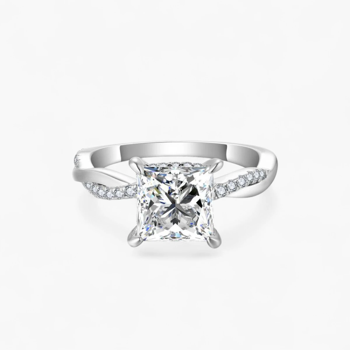 2ct Princess Cut Moissanite Twist Side Stone Ring