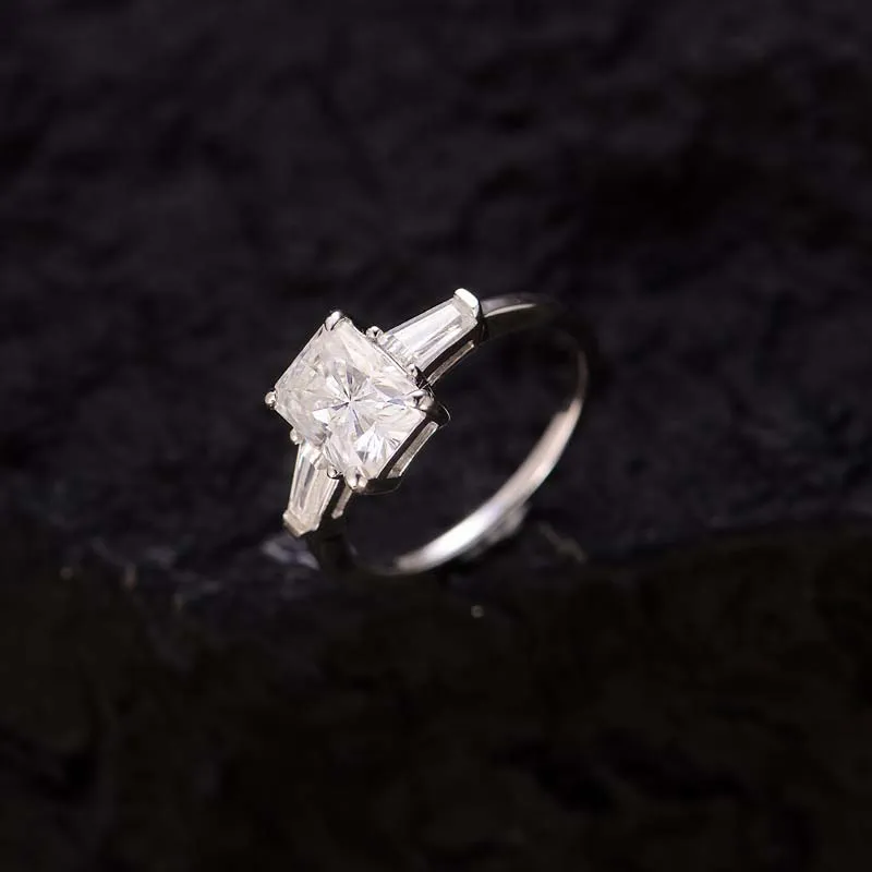 2ct Radiant Cut Moissanite Three Stone Ring - Image 5