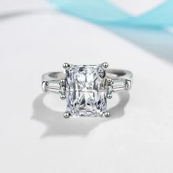 Alternative view of 2ct Radiant Cut Moissanite Three Stone Ring