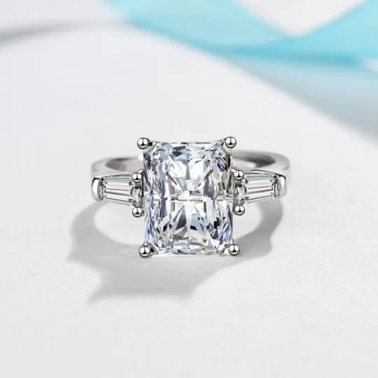 2ct Radiant Cut Moissanite Three Stone Ring - Image 2