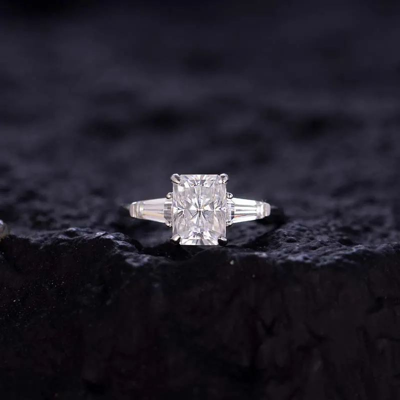 2ct Radiant Cut Moissanite Three Stone Ring - Image 3