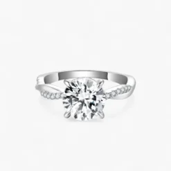2ct Round Cut Moissanite Twist Side Stone Ring