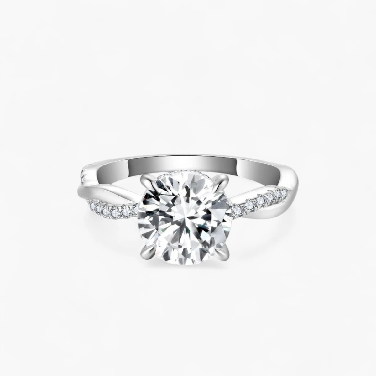 2ct Round Cut Moissanite Twist Side Stone Ring