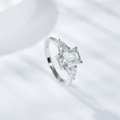 Alternative view of 2ct Asscher Cut Moissanite Three Stone Ring