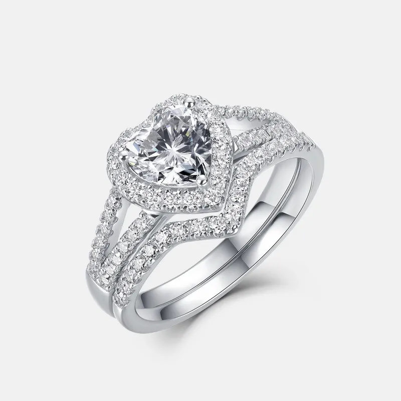 1ct Heart Moissanite Stackable Ring Set - Image 4