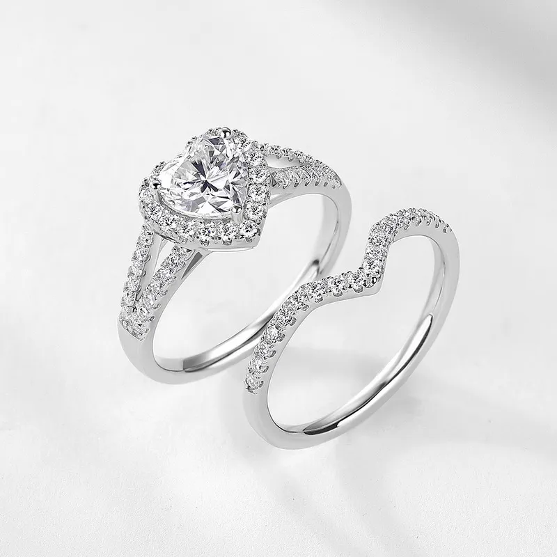 1ct Heart Moissanite Stackable Ring Set - Image 2
