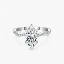 2ct Murquise Cut Moissanite Twist Side Stone Ring