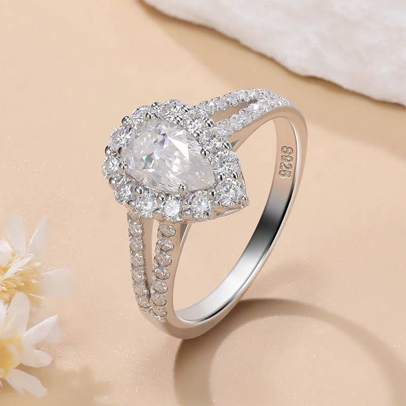 1ct Pear Moissanite Halo Split Shank Pave Ring - Image 4