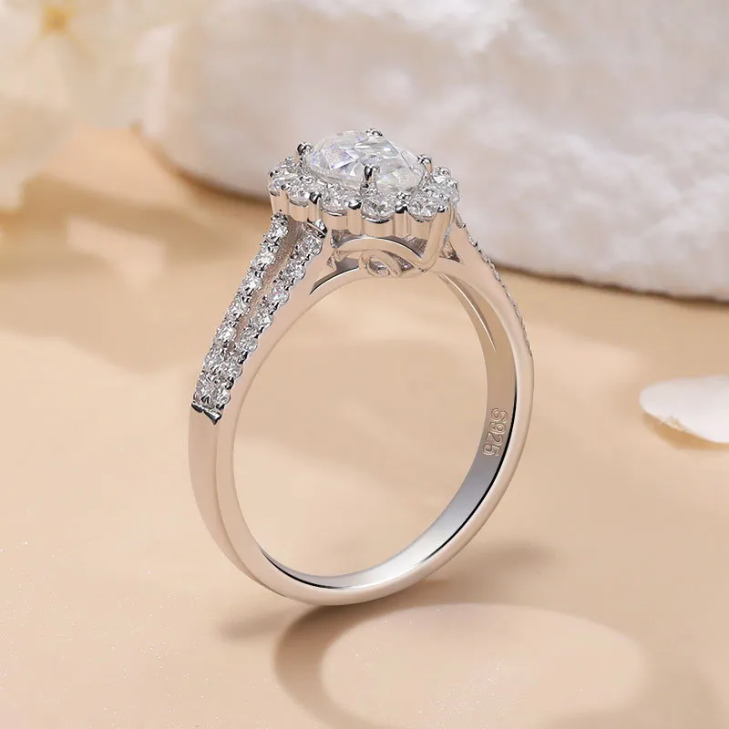 1ct Pear Moissanite Halo Split Shank Pave Ring - Image 6