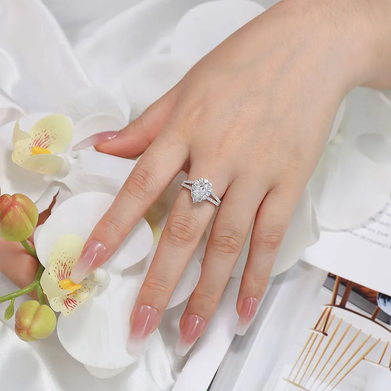 1ct Pear Moissanite Halo Split Shank Pave Ring - Image 3