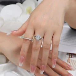 Alternative view of 1ct Pear Moissanite Halo Split Shank Pave Ring