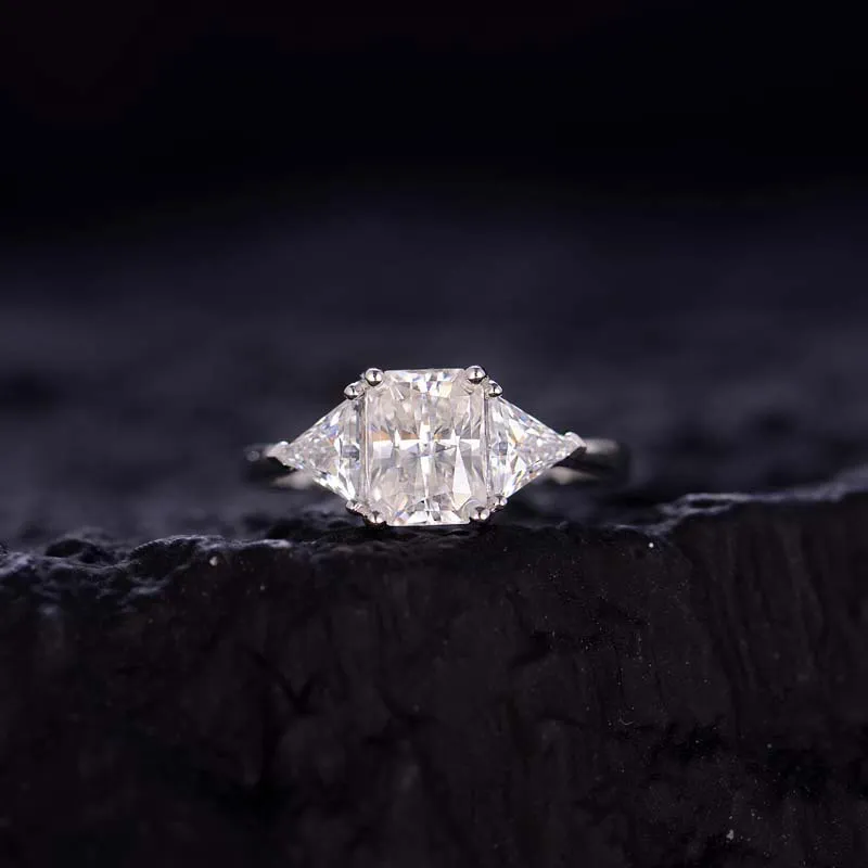 2ct Radiant Cut Moissanite Three Stone Ring - Image 4