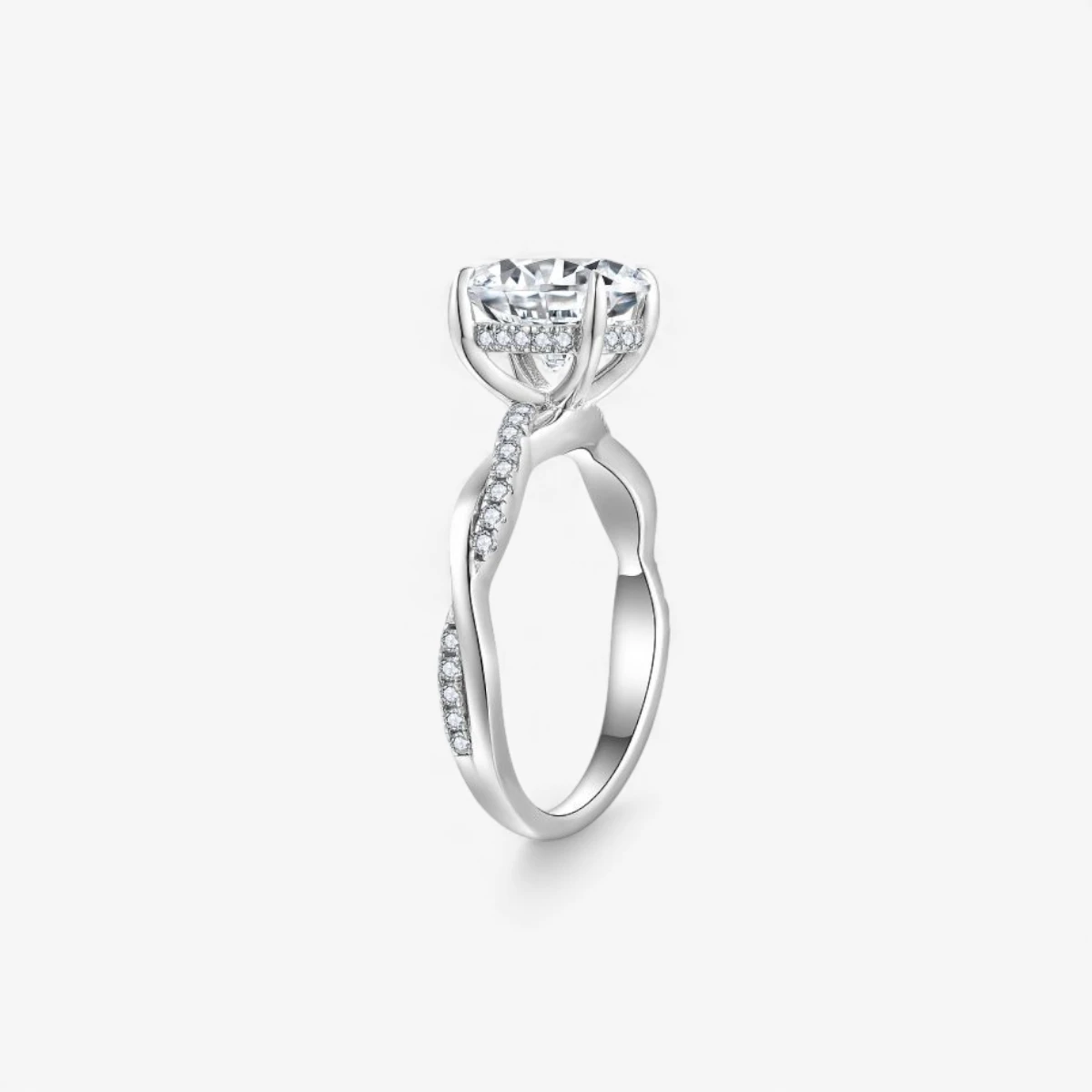 2ct Round Cut Moissanite Twist Side Stone Ring - Image 5
