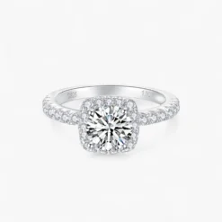 1ct | 2ct |3ct Cushion Halo Round Center Moissanite Ring